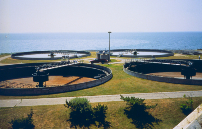Sewage treatment plant settling tank at the southern tip of Clarks Point