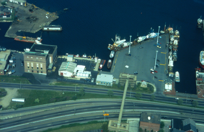 An aerial view of the Commercial Fish Pier in New Bedford Harbor, inner harbor,New Bedford side