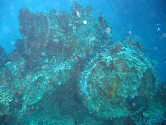 Remains of truck and engine block on the Nippo Maru