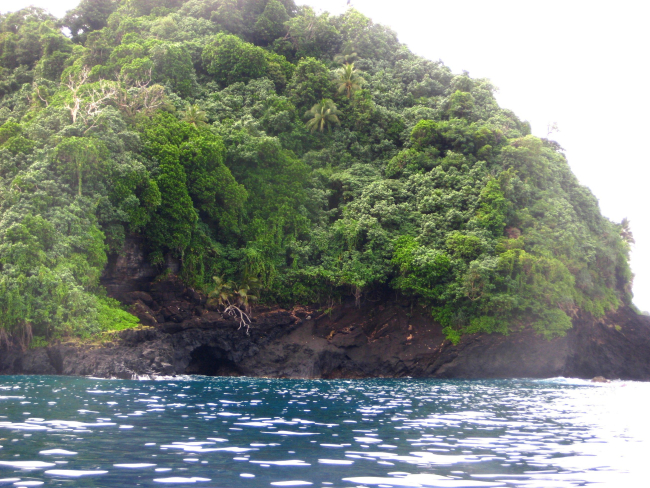 A sea cave or lava tube on the volcanic shores of American Samoa