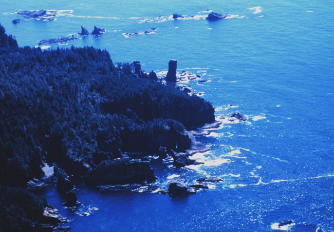 Fuca Pillar at Cape Flattery, the northwest extremity of the Olympic PeninsulaAn aerial view
