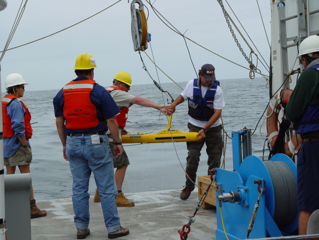 A side scan sonar is used to characterize the seafloor and locate maritimeheritage resources