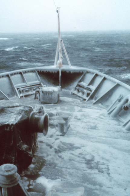 The bow of the MILLER FREEMAN on a cold-d-d-d day