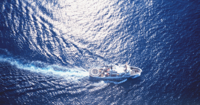 NOAA Ship DAVID STARR JORDAN as seen from MD500 helicopter duringmarine mammal studies in the tropical east Pacific Ocean