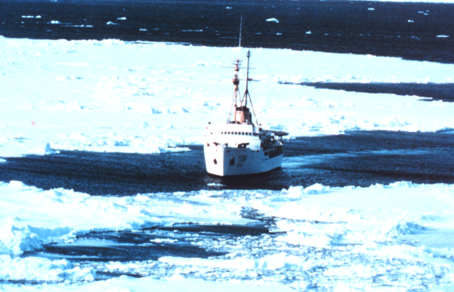 The SURVEYOR proceeding through a lead in the ice