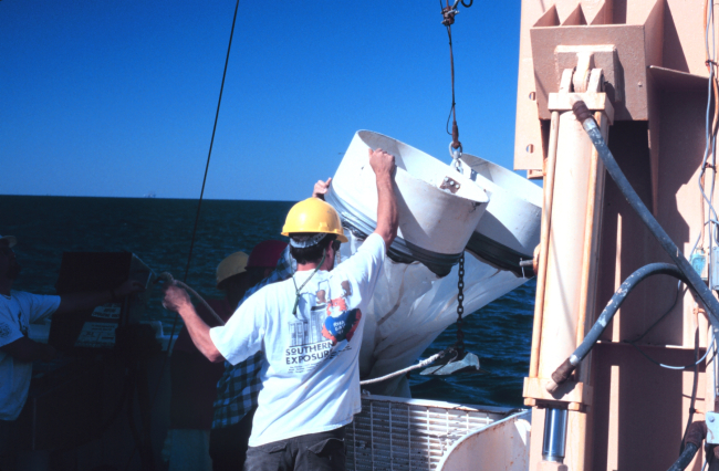 Bongo nets, used to capture plankton, being deployed