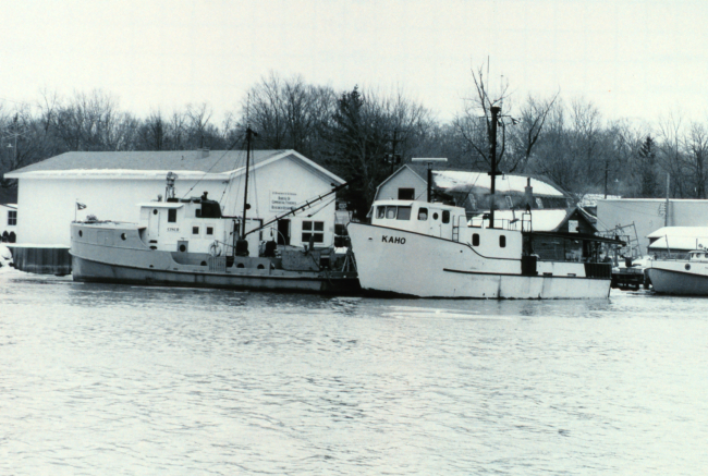 Research vessel base near the mouth of the Kalamazoo River on Lake Michigan