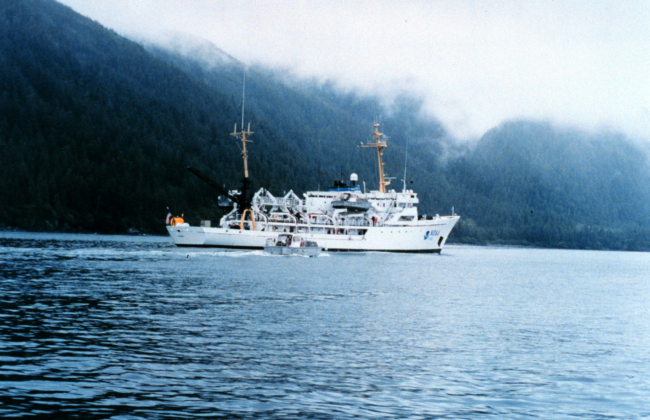 NOAA Ship RAINIER with hydrographic survey launch in Alaska