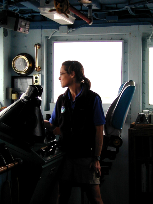Lieutenant Commander Stacy Birk on bridge watch on the NOAA ShipMcARTHUR