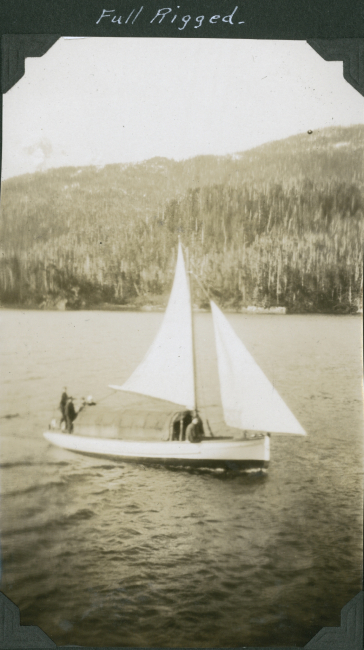 The SURVEYOR's sailing launch fully rigged and underway