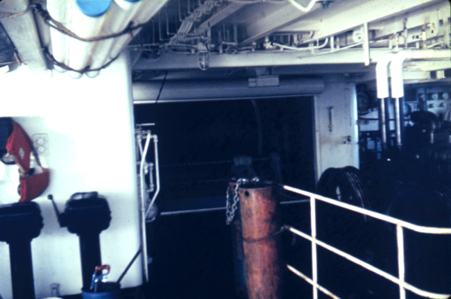 Pipe dredge in center bottom of photograph on ESSA Ship OCEANOGRAPHER usedduring around the world cruise