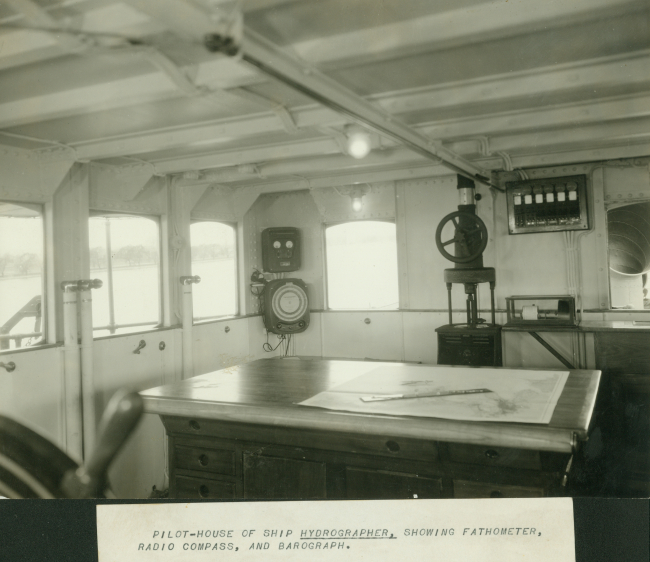 Pilot house of USC&GS; Ship HYDROGRAPHER showing fathometer, radio compass,and barograph