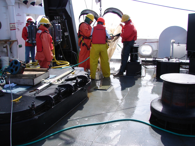 Preparing to tow Bongo Nets off the NOAA Ship FAIRWEATHER