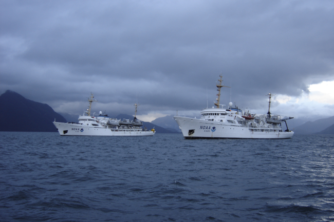 NOAA Ships RAINIER (left)  and FAIRWEATHER in Alaskan waters