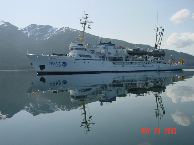 NOAA Ship RAINIER and its reflection in Peril Strait on a very calm day
