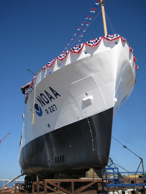 NOAA Ship BELL SHIMADA on the ways prior to launching