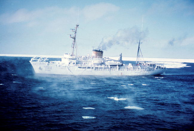 NOAA Ship SURVEYOR steaming along the edge of the pack ice