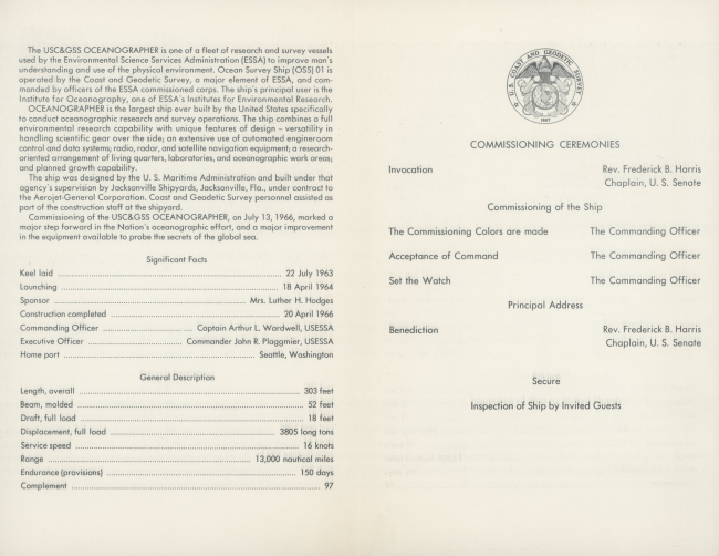 Invitation to commissioning ceremony of USC&GS; Ship OCEANOGRAPHER onJuly 13, 1966