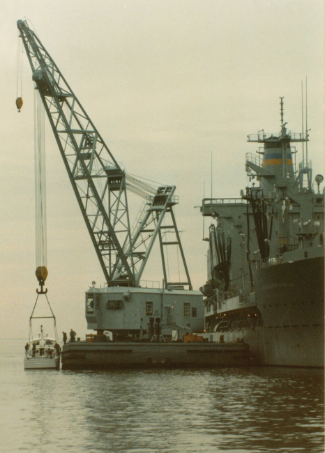 NOAA Launch 1257 alongside USNS cargo ship prior to transport and transfer togovernment of Malta