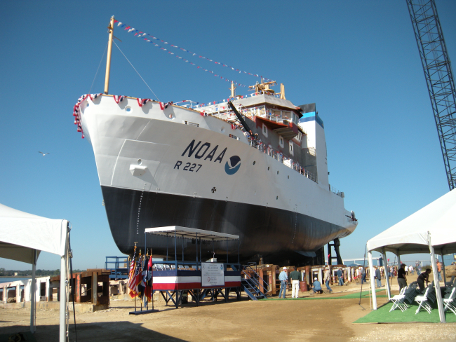 The NOAA Ship BELL SHIMADA at the Moss Point Shipyard on its launchingday