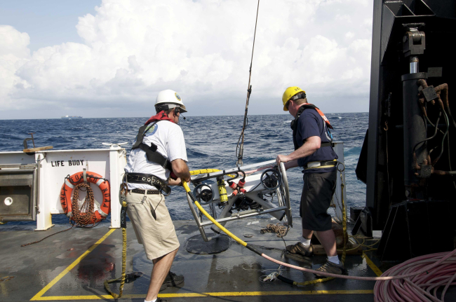 Deploying a robotic vehicle from the NOAA Ship NANCY FOSTER