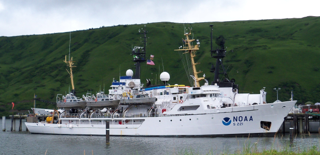 NOAA Ship RAINIER tied up at the Kodiak Coast Guard Pier