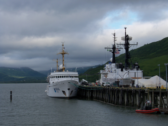 NOAA Ship RAINIER tied up at the Kodiak Coast Guard Pier