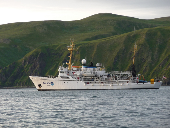 NOAA Ship RAINIER as seen from launch in the Pavlof Islands
