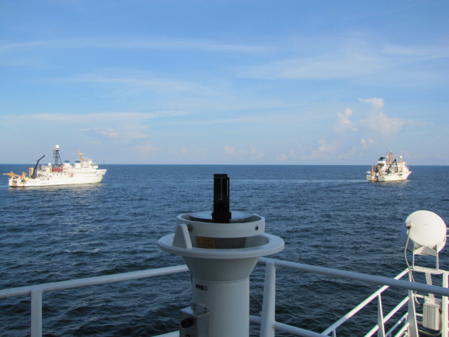 Starboard quarter  view of NOAA Ships BELL SHIMADA (R227) and PISCES (R226)