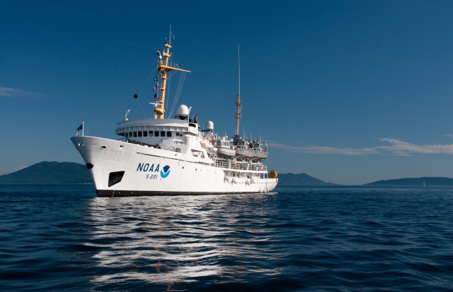 Port side view of NOAA Ship RAINIER at anchor
