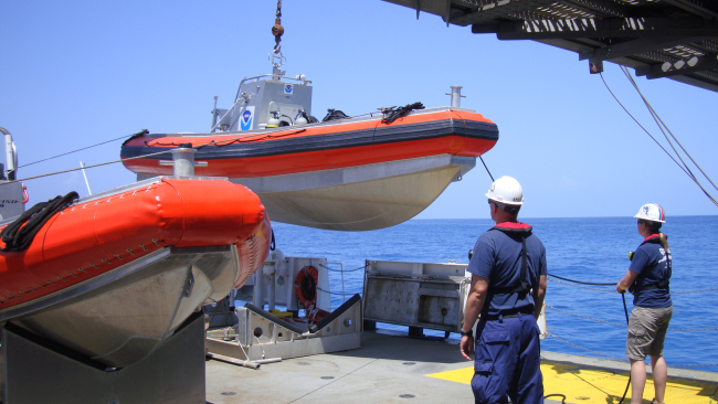 Deploying RHIB off NOAA Ship NANCY FOSTER