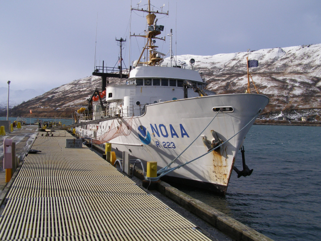NOAA Ship MILLER FREEMAN at pier tied up starboard side to