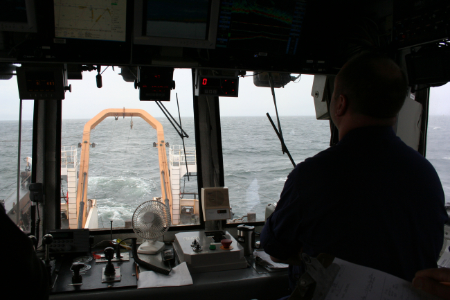 Monitoring the trawl net on the NOAA Ship MILLER FREEMAN