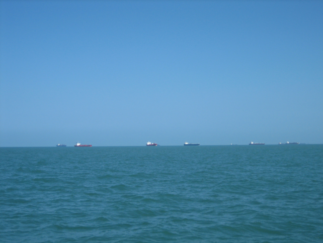 A backup of oil tankers waiting to enter Galveston Bay/Houston Ship Channelfollowing passage of Hurricane Rita