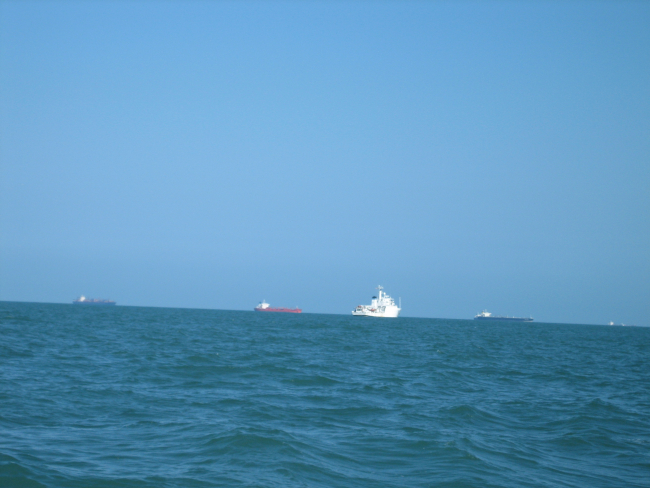 A backup of oil tankers waiting to enter Galveston Bay/Houston Ship Channelfollowing passage of Hurricane Rita