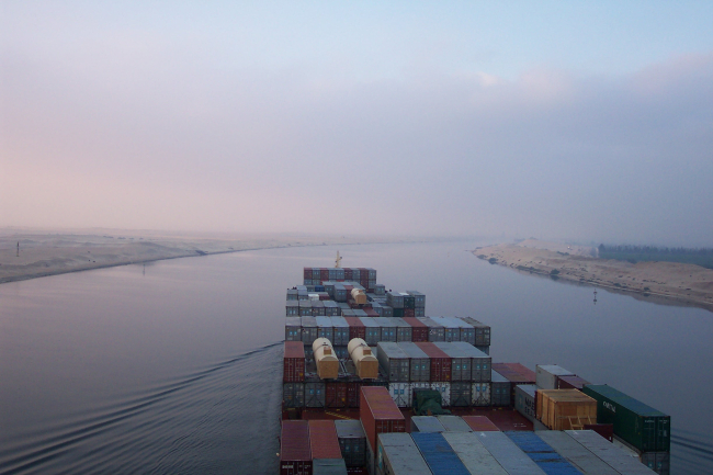 Suez Canal as seen from the bridge of the SEALAND COMMITMENT
