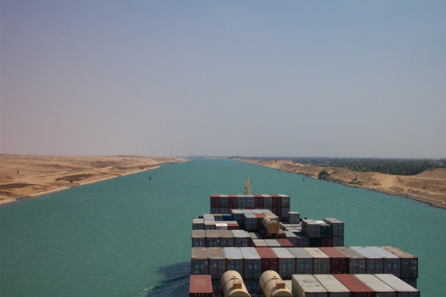Suez Canal as seen from the bridge of the SEALAND COMMITMENT