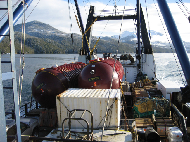 Deck cargo on the SS Coastal Nomad while transiting the Inside Passage on theway to Dutch Harbor