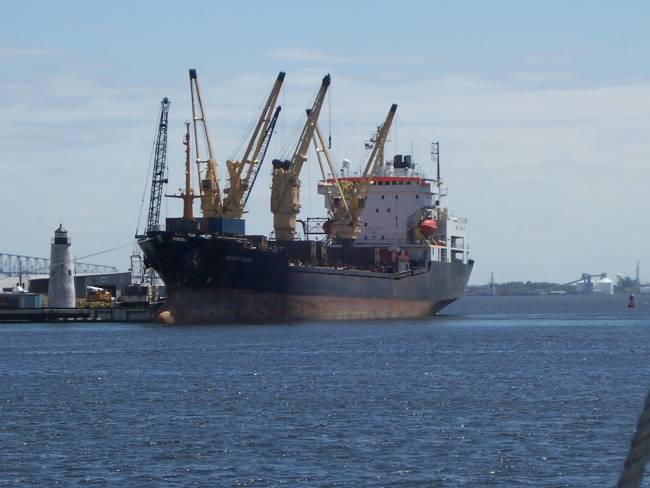 A general cargo vessel ATLANTIC TRADER at Lazaretto Point
