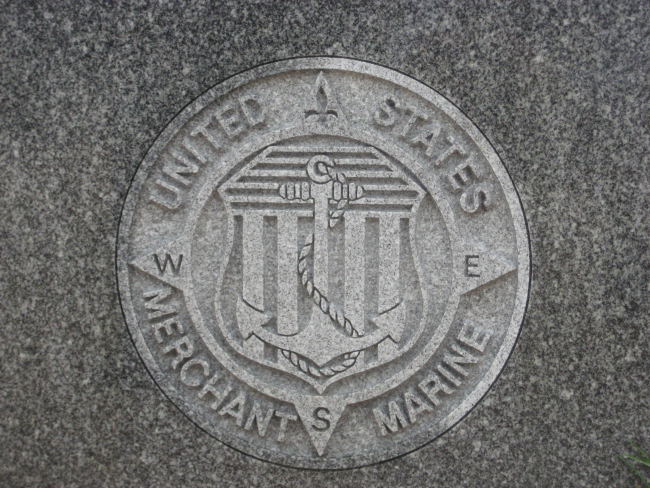 Emblem of the United States Merchant Marine inscribed on memorial to themerchant seaman who lost their lives as a result of World War II