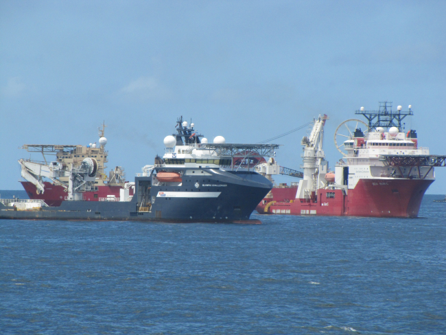 Deep ocean work vessels OLYMPIC CHALLENGER and BOA SUB C on-siteat Deepwater Horizon well containment efforts