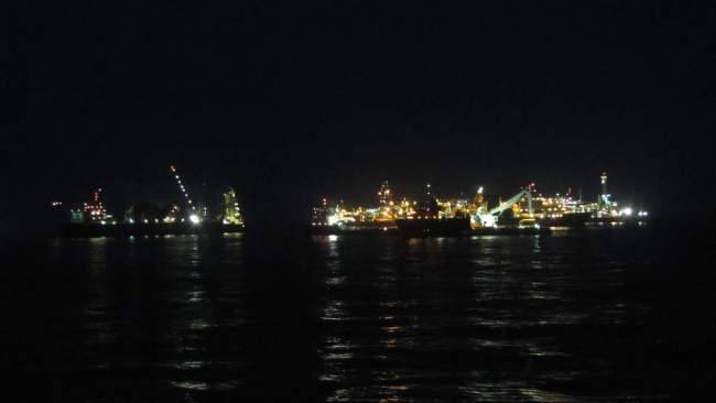A view of the Deepwater Horizon relief effort vessels at night