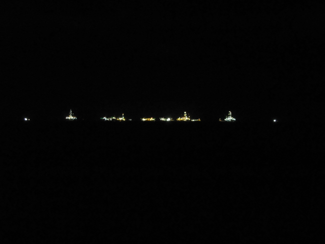 A view of the Deepwater Horizon relief effort vessels at night
