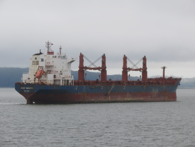 Bulk carrier PORT MOUTON anchored in the Columbia River near Astoria