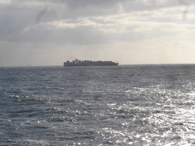 Container ship in Unimak Pass on the great circle route between Japan and theUnited States