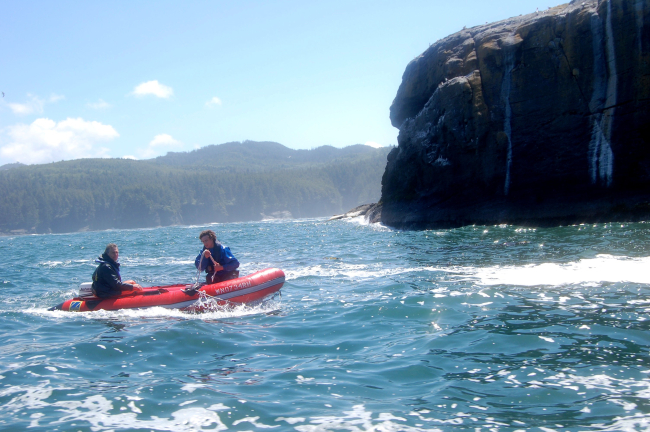 Conducting studies around Tatoosh Island in a small rubber boat