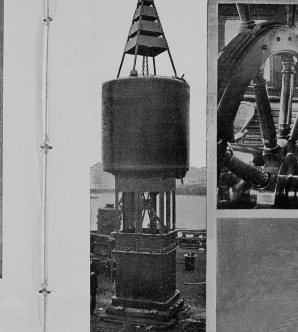 A submarine bell-buoy equipped for underwater signaling ready for installationoff South Africa
