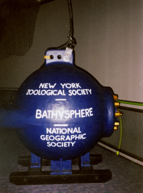 A full-size replica of William Beebe's bathysphereon display at Mystic Seaport Aquarium