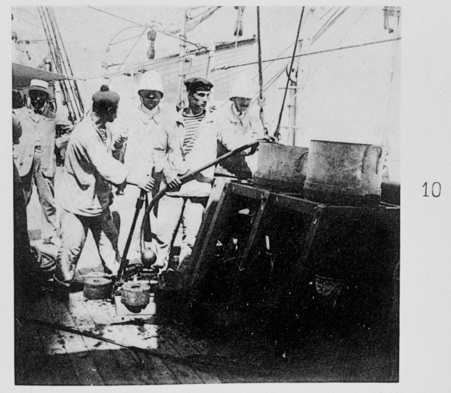 Collecting plankton by means of pumping water on board through a rubber hose