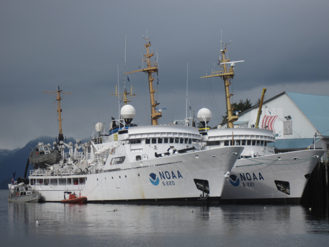 NOAA Ships FAIRWEATHER and RAINIER tied up with FAIRWEATHERoutboard